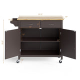 Modern Rolling Kitchen Cart Island with Wood Counter Top, fully assembled