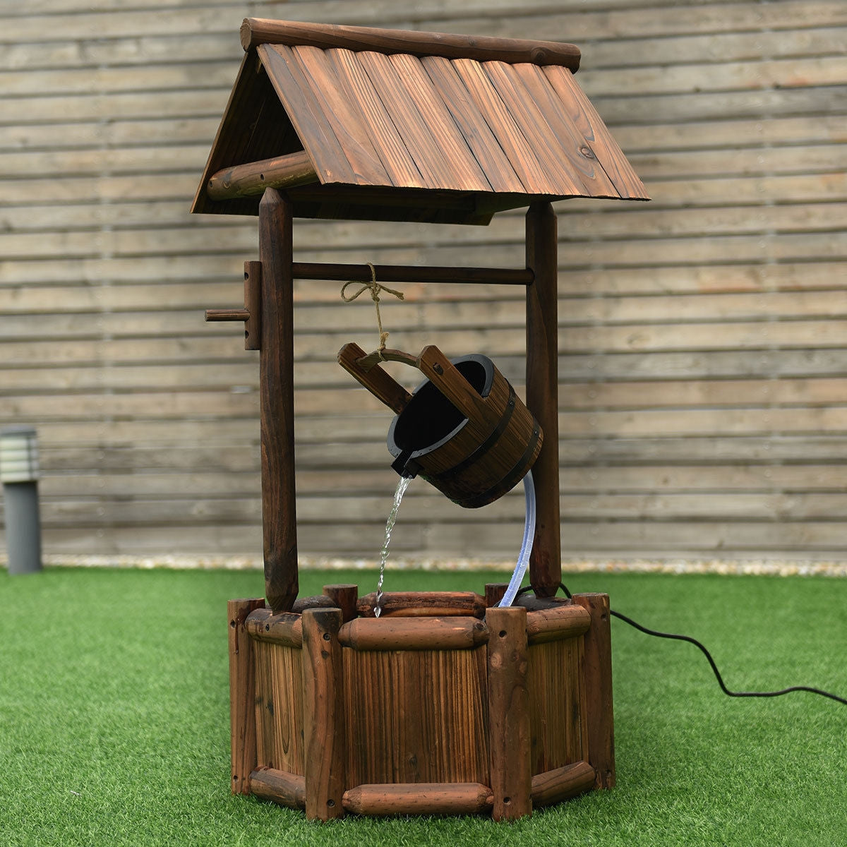 Garden Wooden Wishing Water Fountain with Pump, assembled, damaged, please see image