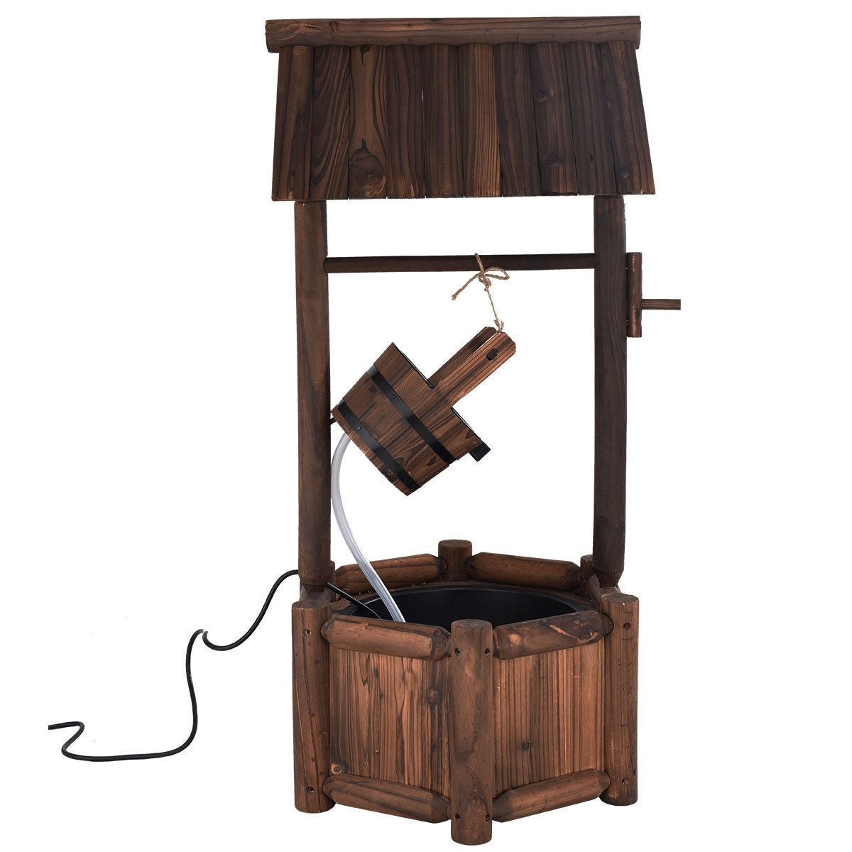 Garden Wooden Wishing Water Fountain with Pump, assembled, damaged, please see image