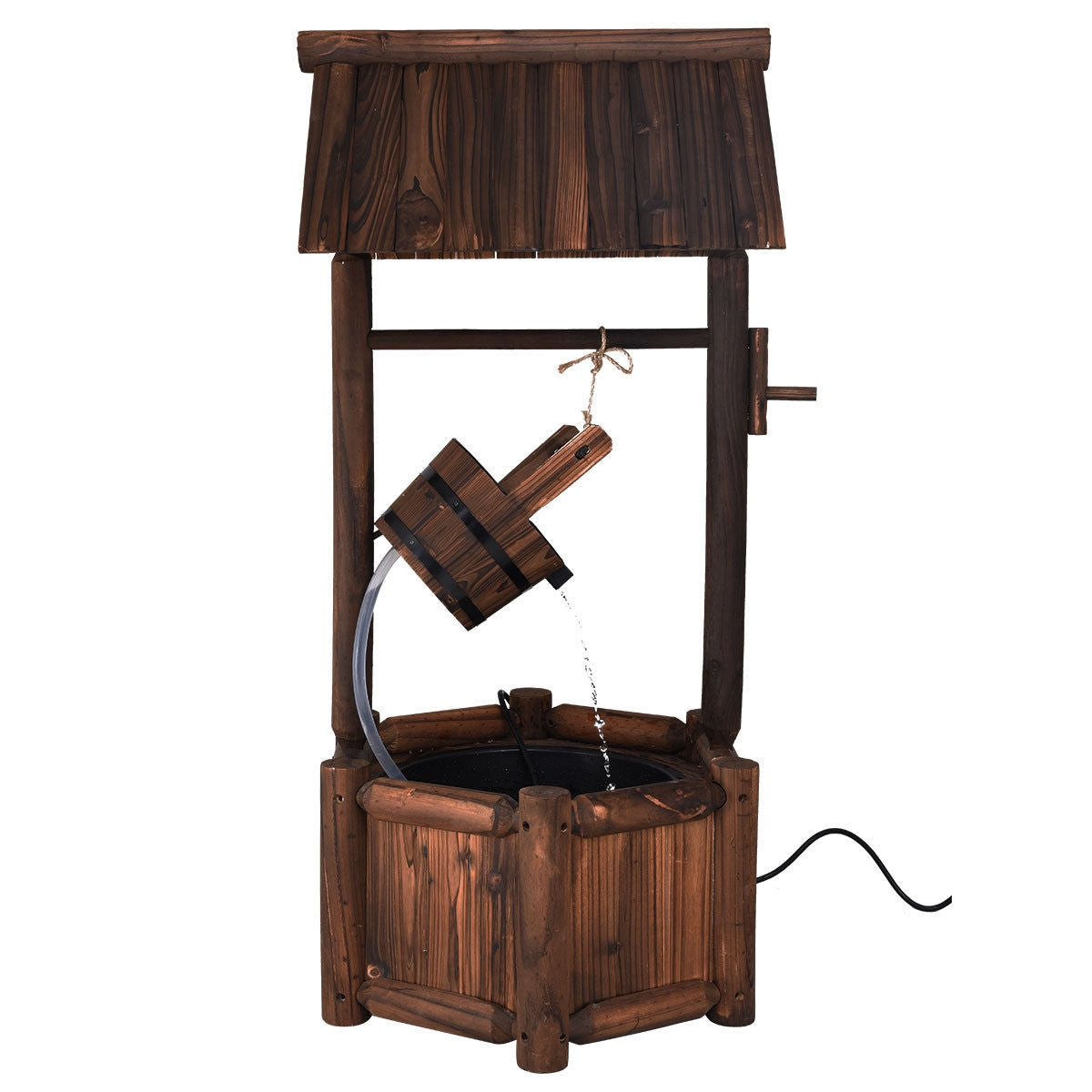 Garden Wooden Wishing Water Fountain with Pump, assembled, damaged, please see image