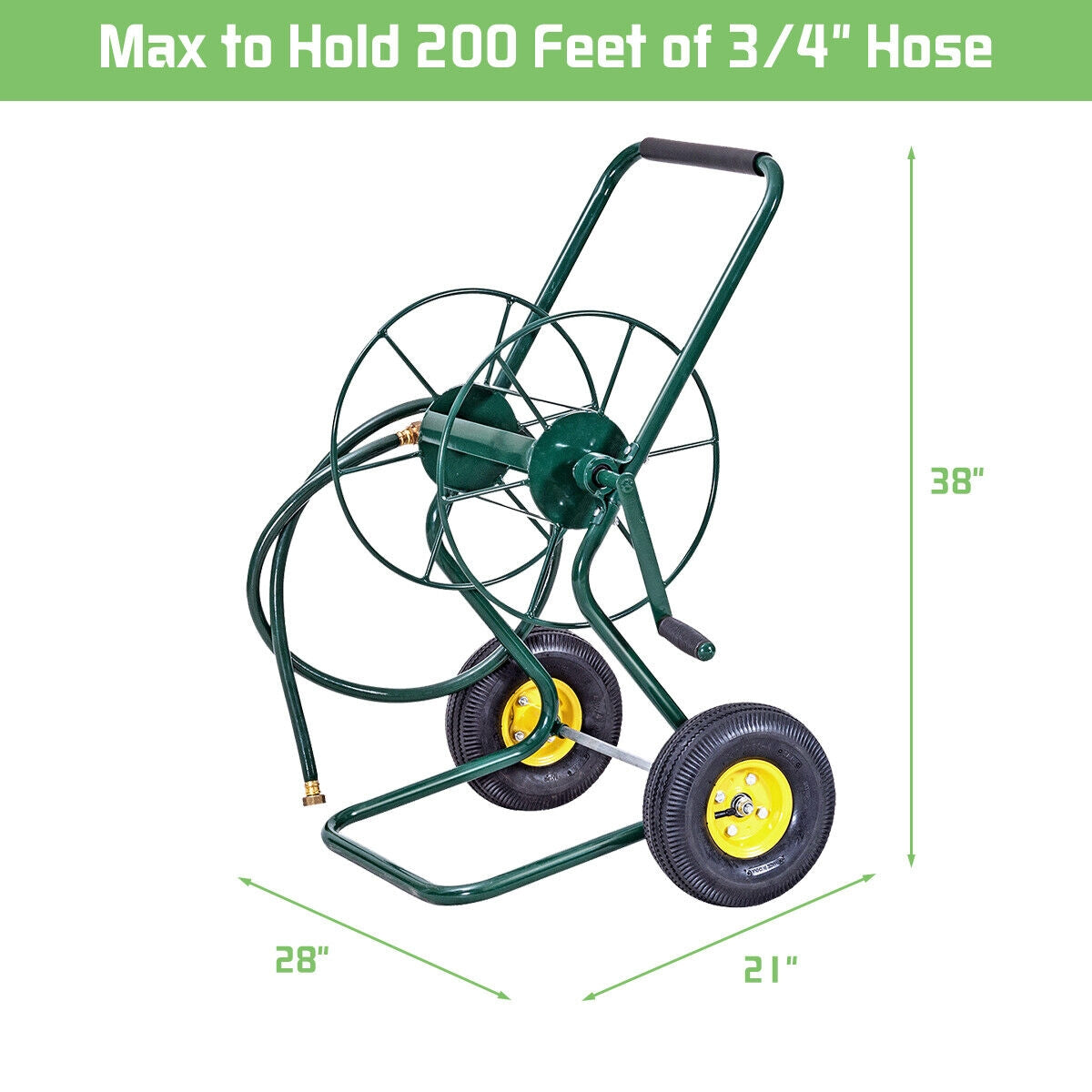 Garden Steel Frame Wheeled Hose Reel Cart, Fully Assembled, short hose included
