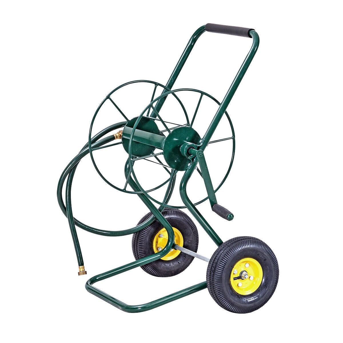 Garden Steel Frame Wheeled Hose Reel Cart, Fully Assembled, short hose included