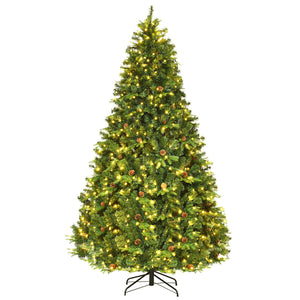 Flocked Artificial Christmas Tree with LED Lights and Pine Cones-8 ft