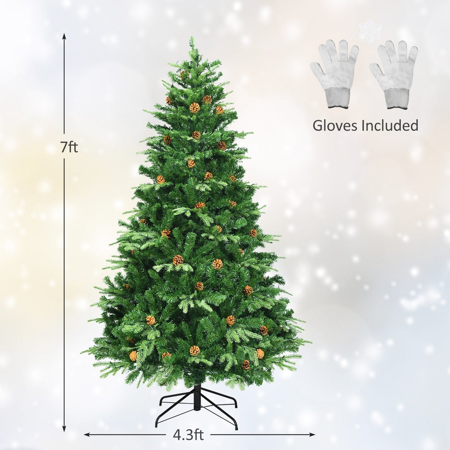 Artificial Christmas Tree with LED Lights and Pine Cones-7' ASSEMBLED, FINAL SALE