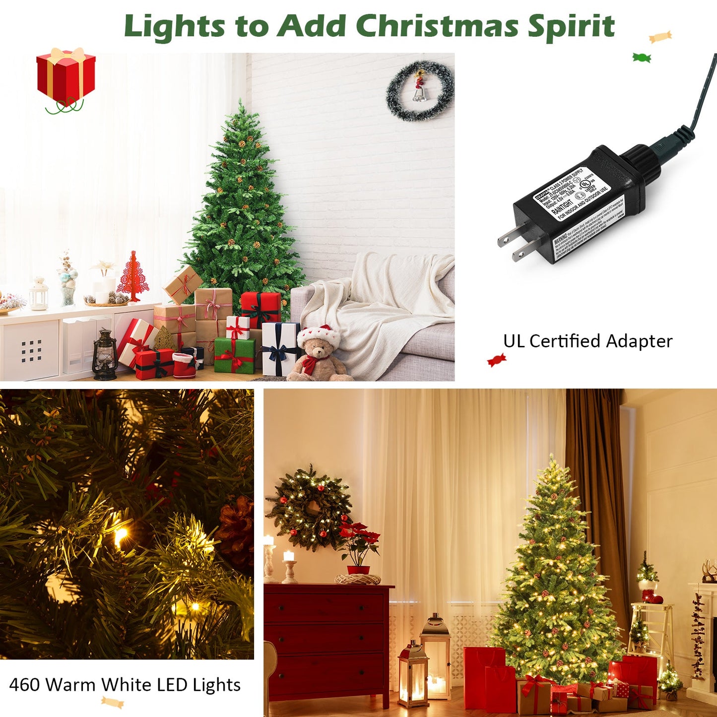 Artificial Christmas Tree with LED Lights and Pine Cones-7' ASSEMBLED, FINAL SALE