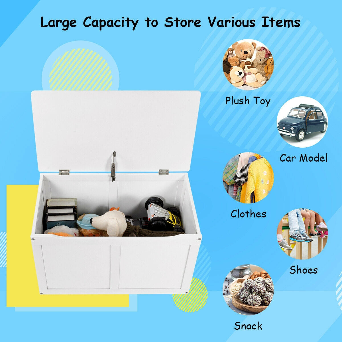 Safety Hinge Wooden Chest Organizer Toy Storage Box-White - Assembly required