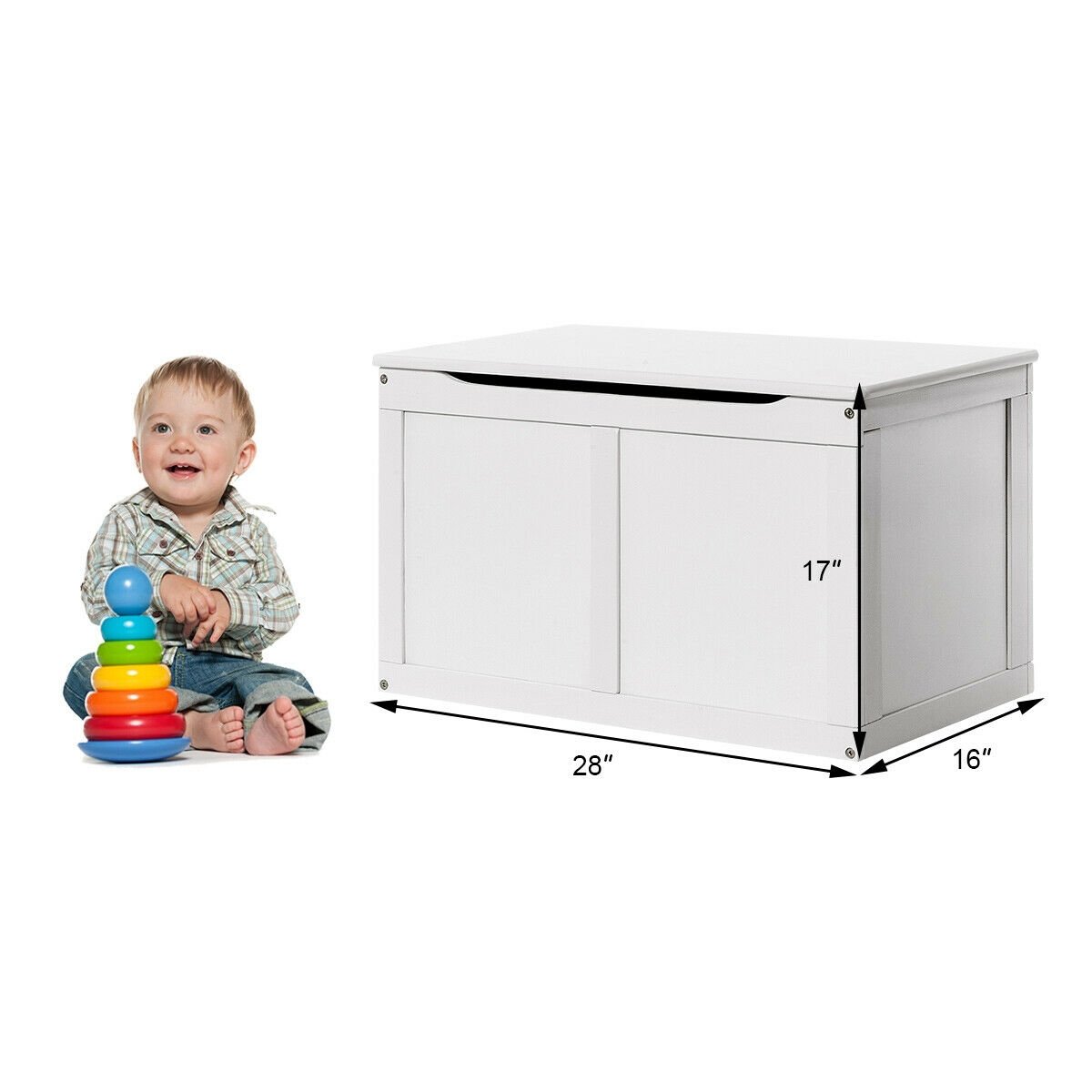 Safety Hinge Wooden Chest Organizer Toy Storage Box-White - Assembly required