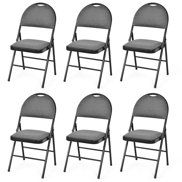 6 Pack Folding Chairs Portable Padded Office Kitchen Dining Chairs-Black (1 Box)