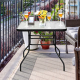 32 Inch Patio Tempered Glass Steel Frame Square Table, Fully Assembled