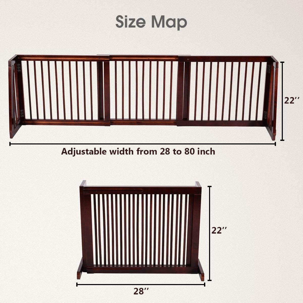 Folding Adjustable Free Standing 3 Panel Wood Fence (1 Box, Unassembled)