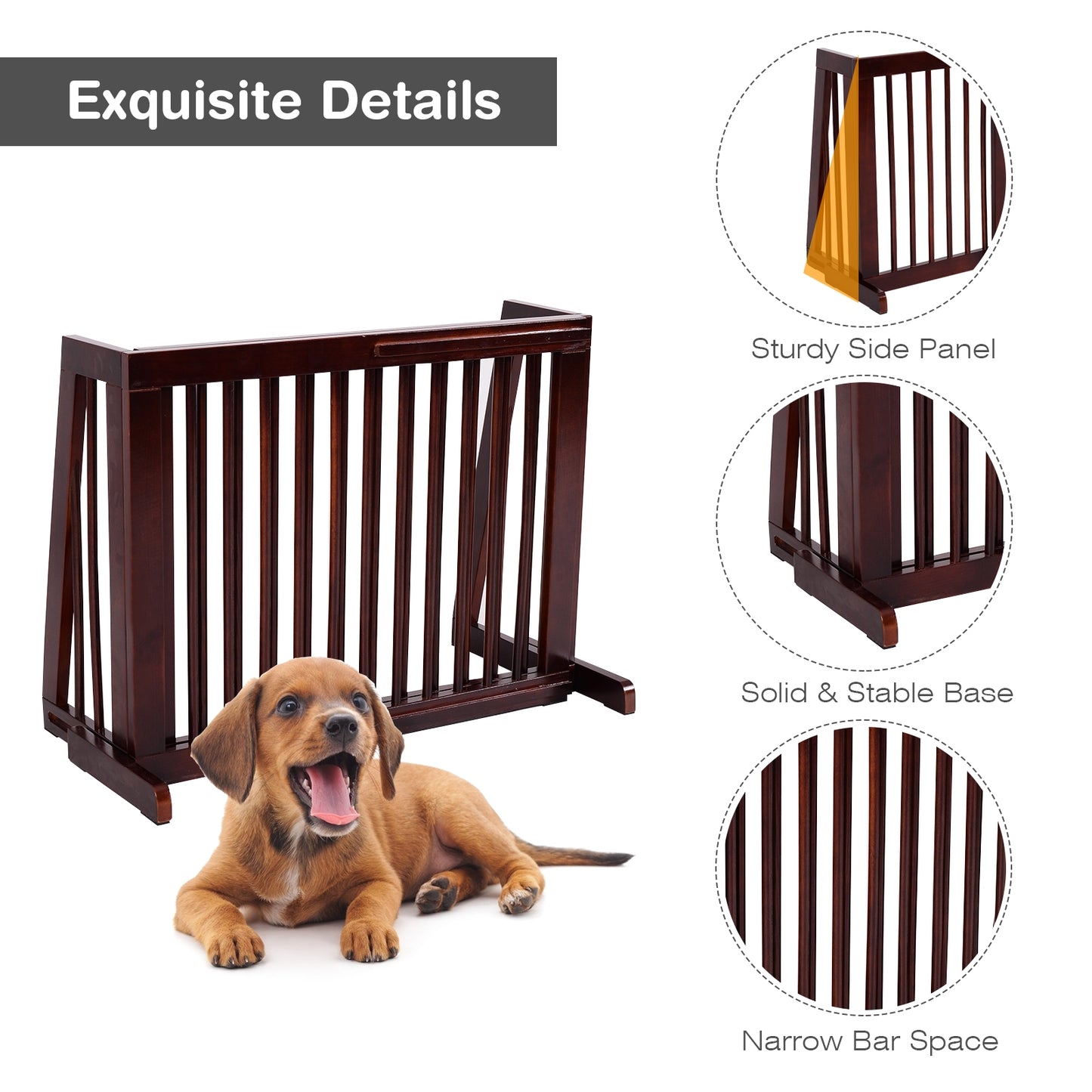 Folding Adjustable Free Standing 3 Panel Wood Fence (1 Box, Unassembled)