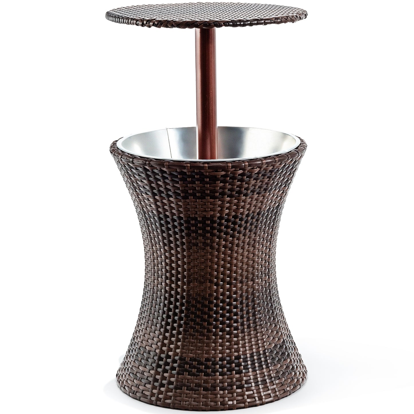 Height Adjustable Patio Rattan Cooler Bar Table-Brown, Fully Assembled