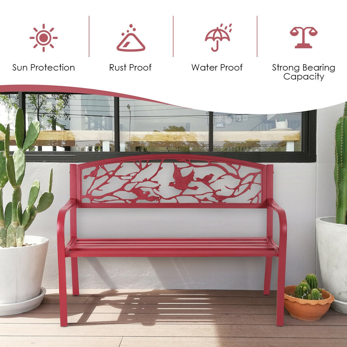 Patio Garden Bench Park Yard Outdoor Furniture, Fully Assembled