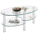 Tempered Glass Oval Side Coffee Table-Transparent - Fully Assembled