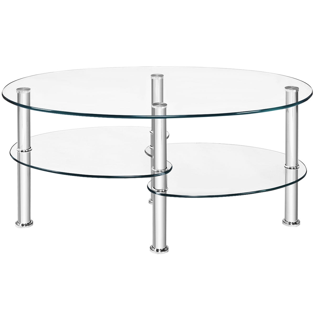 Tempered Glass Oval Side Coffee Table-Transparent - Fully Assembled