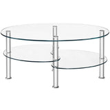 Tempered Glass Oval Side Coffee Table-Transparent - Fully Assembled