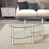 Tempered Glass Oval Side Coffee Table-Transparent - Fully Assembled