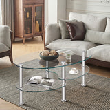 Tempered Glass Oval Side Coffee Table-Transparent - Fully Assembled