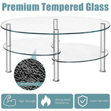 Tempered Glass Oval Side Coffee Table-Transparent - Fully Assembled