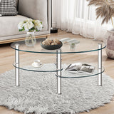 Tempered Glass Oval Side Coffee Table-Transparent - Fully Assembled