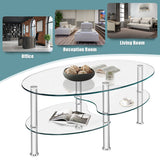 Tempered Glass Oval Side Coffee Table-Transparent - Fully Assembled