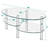 Tempered Glass Oval Side Coffee Table-Transparent - Fully Assembled