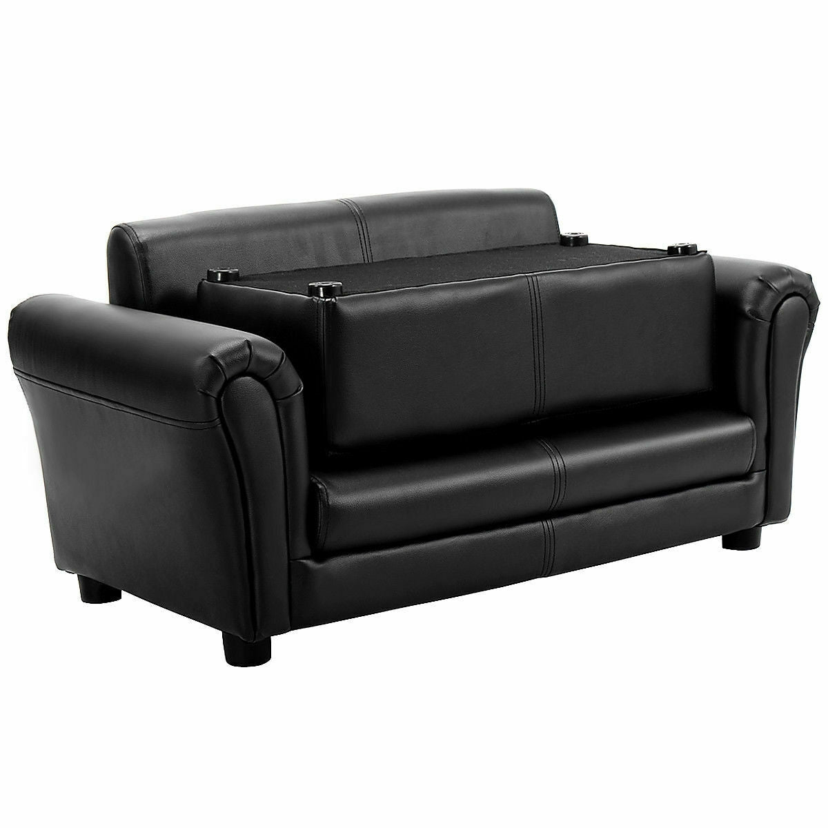 Kids Double Sofa with Ottoman-Black