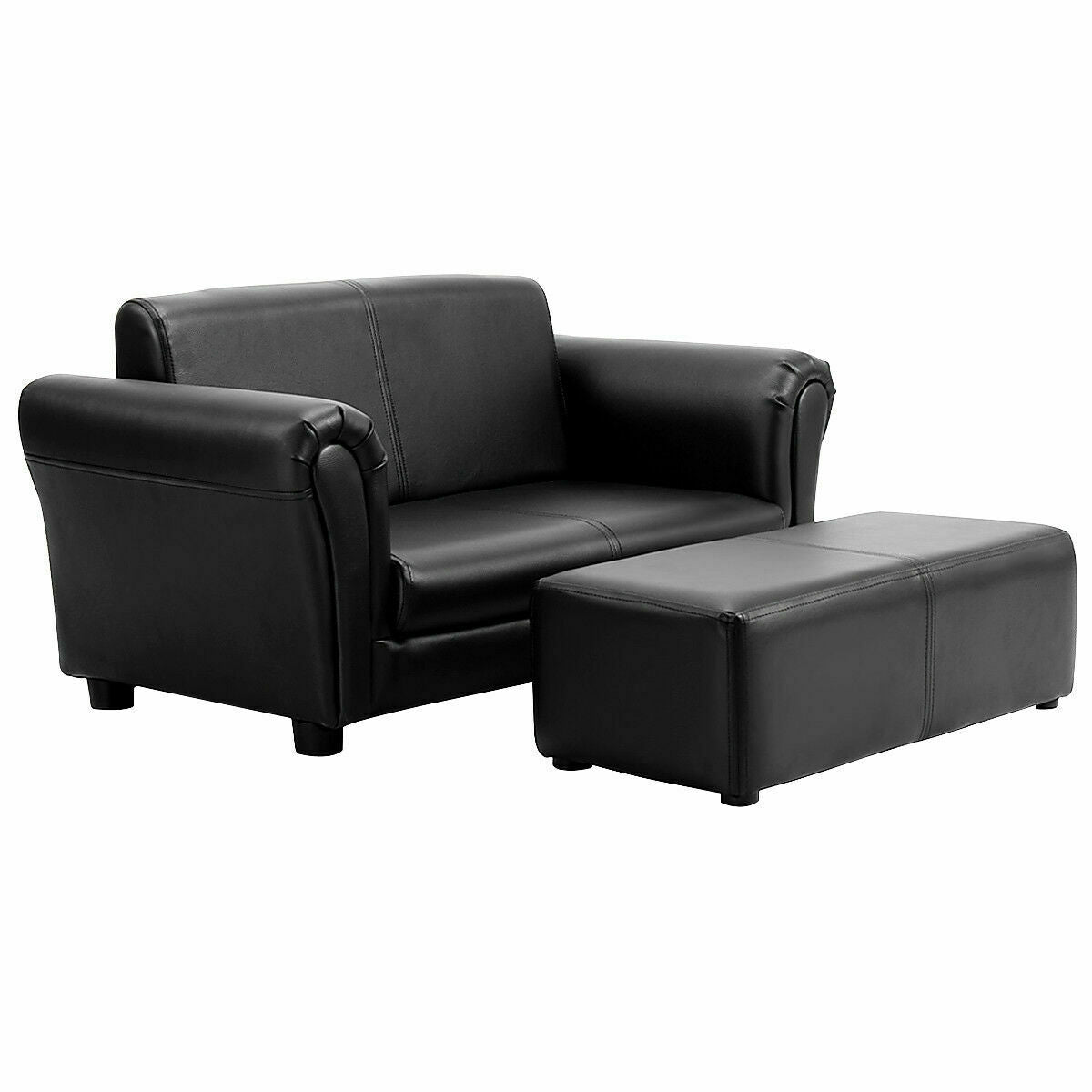 Kids Double Sofa with Ottoman-Black