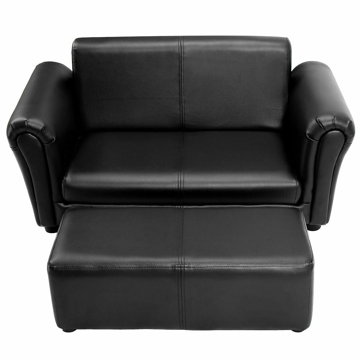 Kids Double Sofa with Ottoman-Black