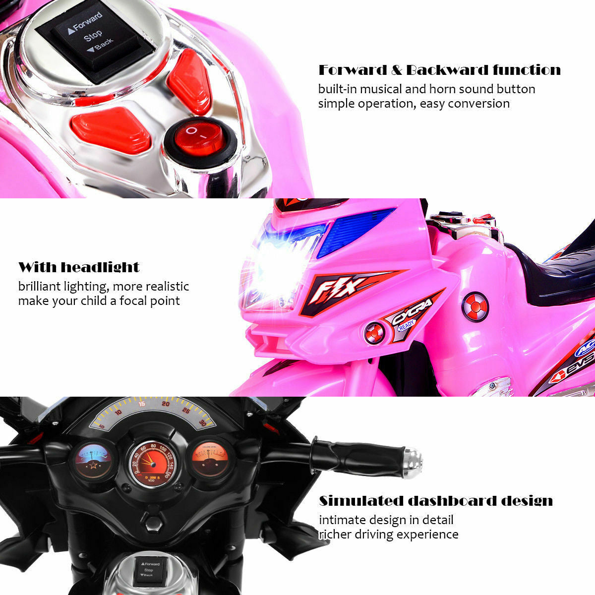 6V Powered 3 Wheels Kids Electric Ride-on Toy Motorcycle-Pink, assembled