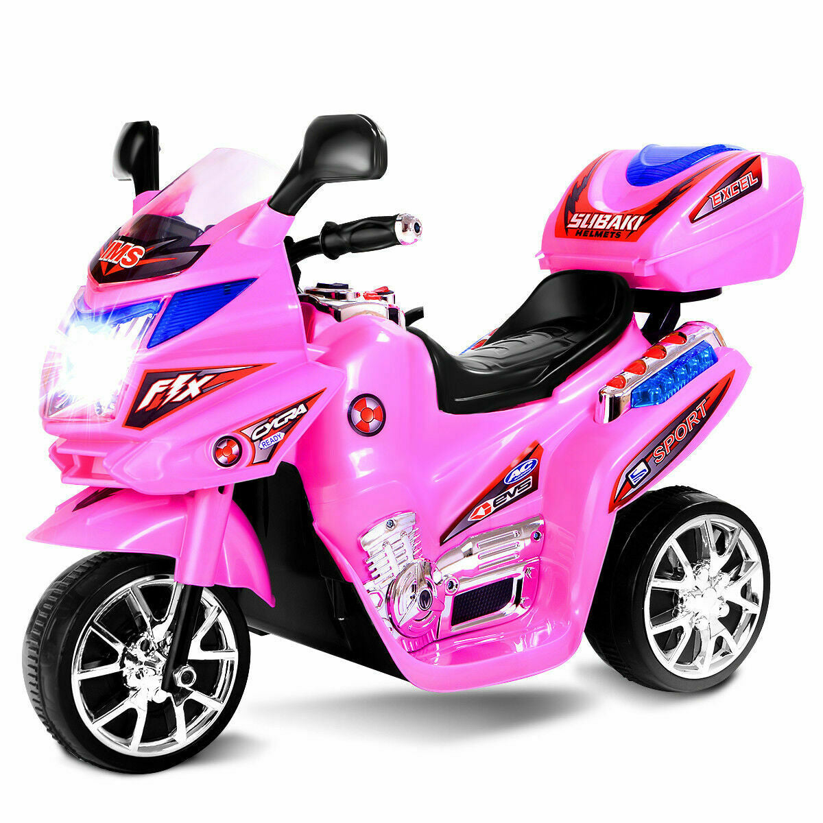 6V Powered 3 Wheels Kids Electric Ride-on Toy Motorcycle-Pink, assembled