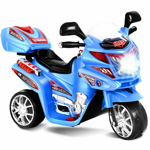 6V Powered 3 Wheels Kids Electric Ride-on Toy Motorcycle-Blue (1 Box Unassembled)