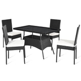 SPECIAL, 5 Pieces Outdoor Patio Rattan Dining Set with Glass Top with Cushions, Assembled