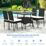SPECIAL, 5 Pieces Outdoor Patio Rattan Dining Set with Glass Top with Cushions, Assembled