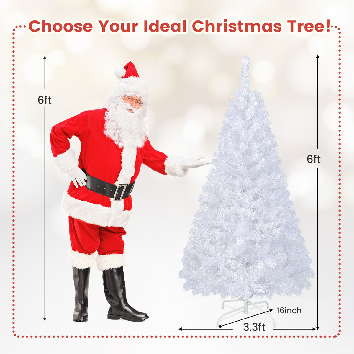 6 ft White Christmas Tree with Solid Metal Stand-6 ft - FINAL SALE