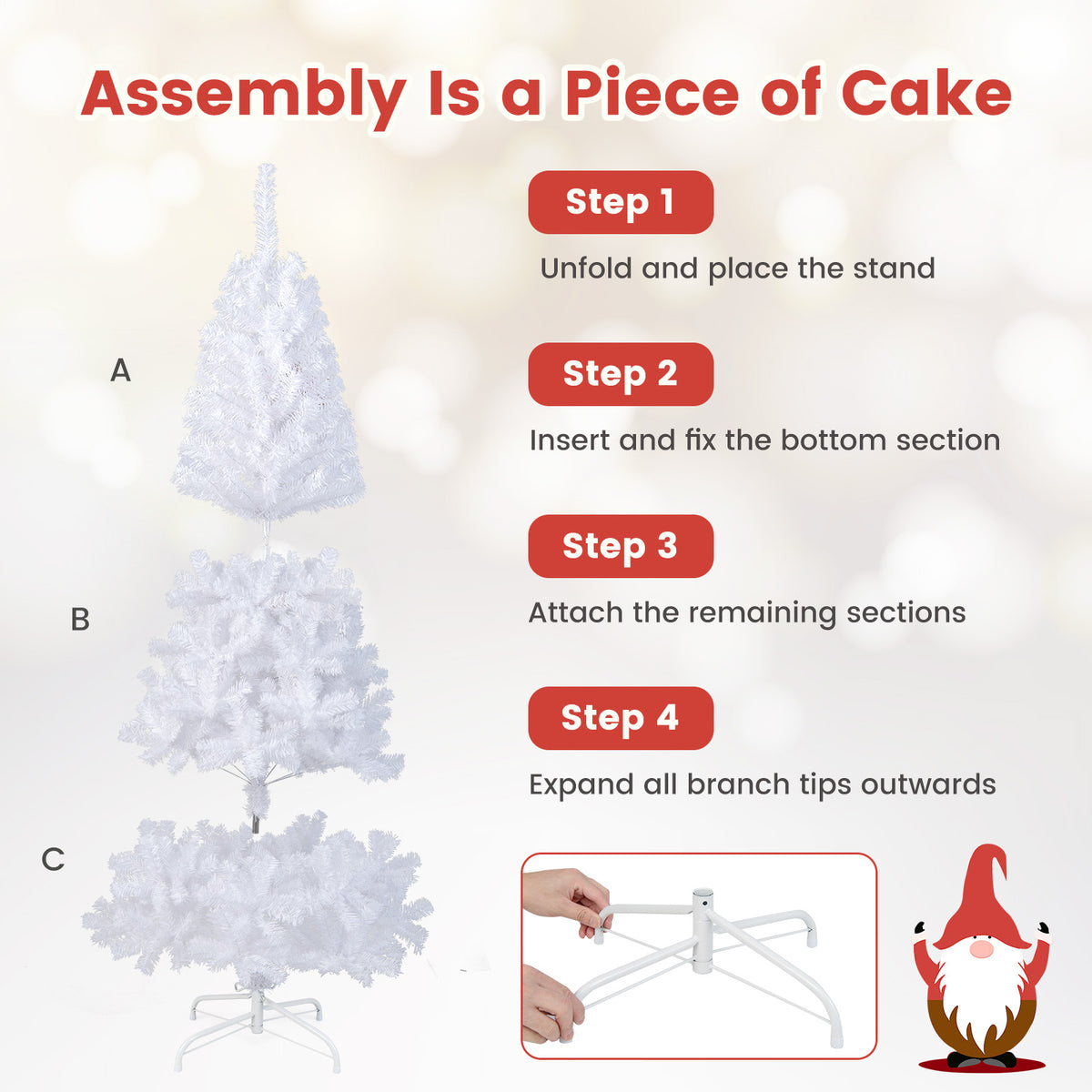 6 ft White Christmas Tree with Solid Metal Stand-6 ft - FINAL SALE