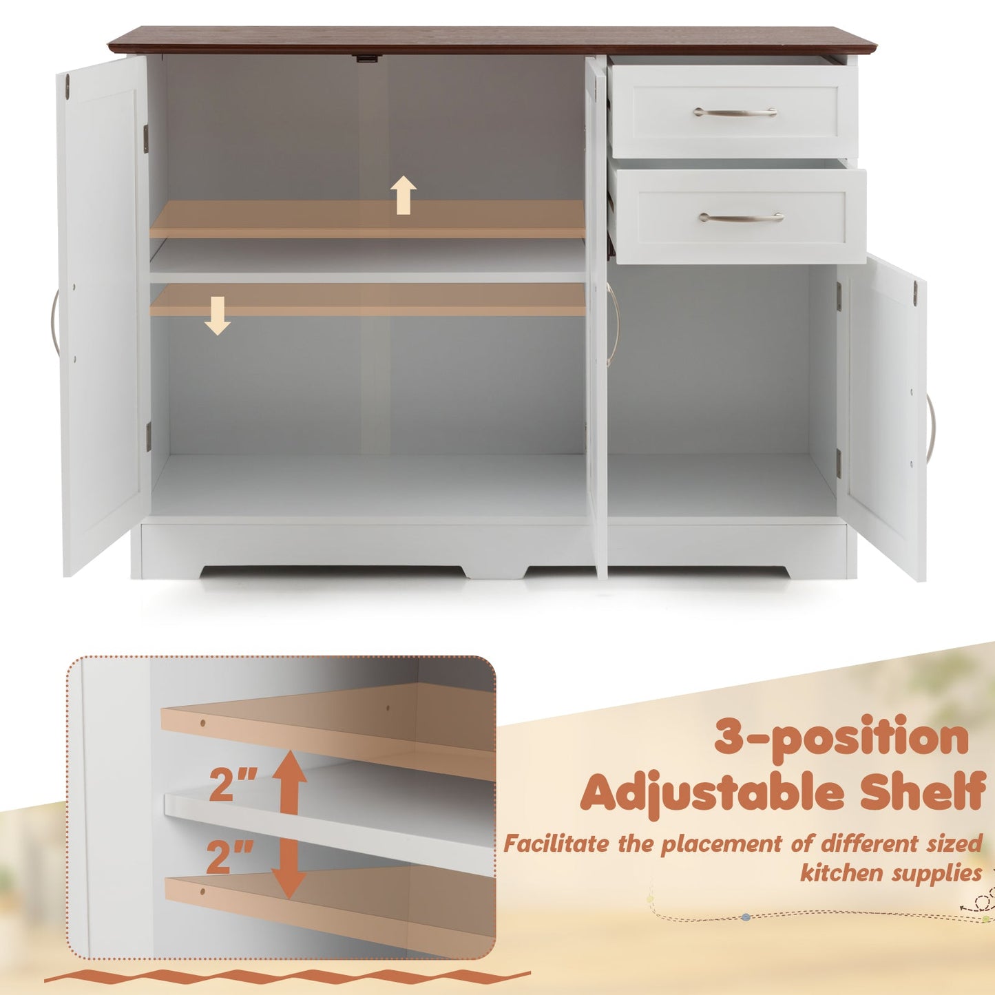 Buffet Storage Cabinet  Kitchen Sideboard with 2 Drawers-White