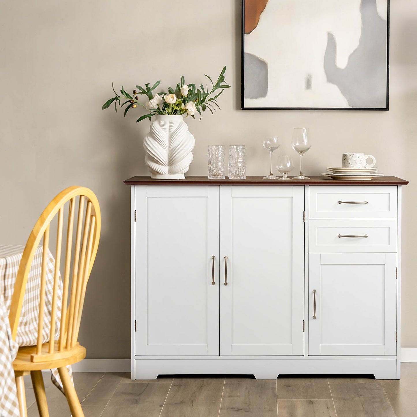 Buffet Storage Cabinet  Kitchen Sideboard with 2 Drawers-White