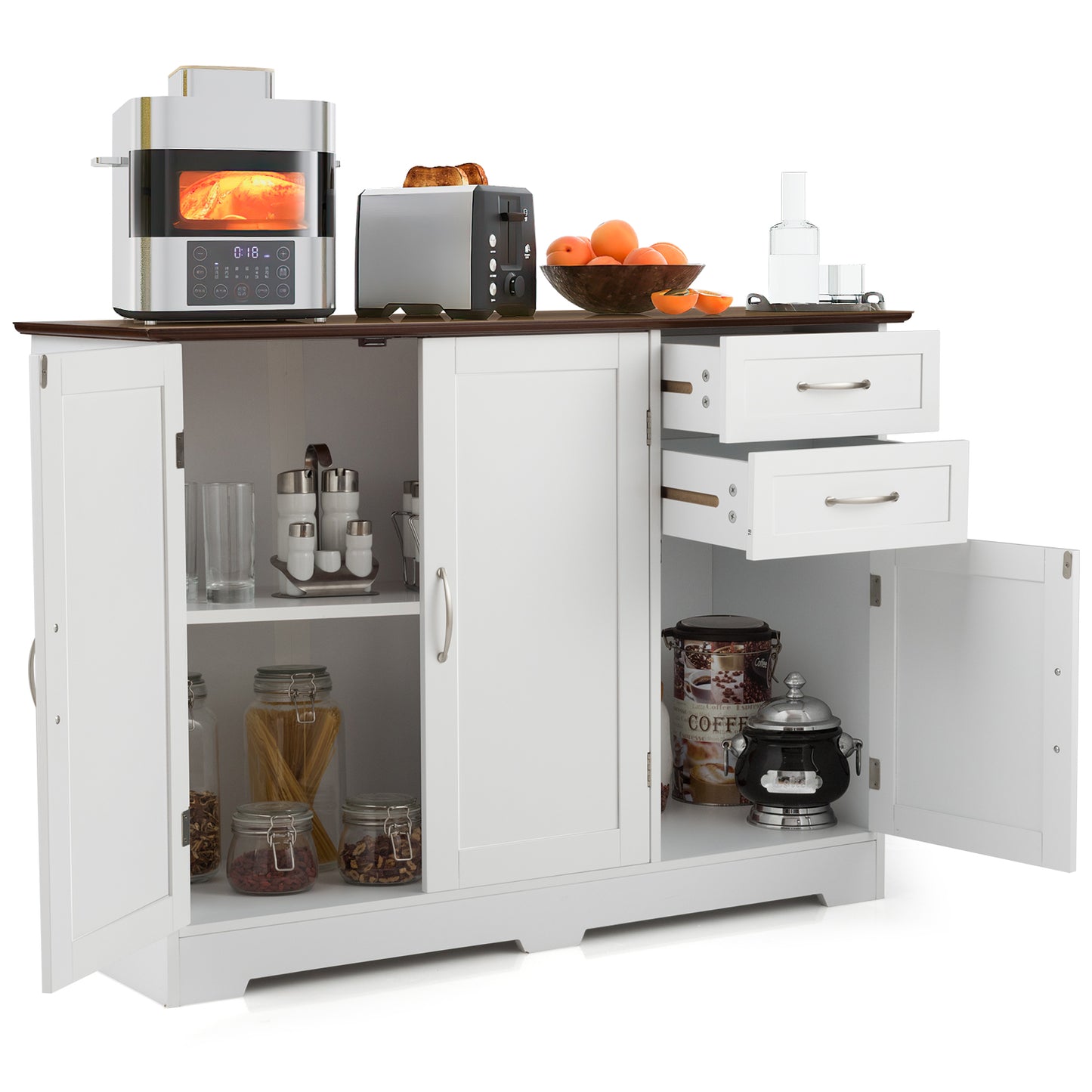 Buffet Storage Cabinet Kitchen Sideboard with 2 Drawers-White (ASSEMBLED) [Scratch and Dent]