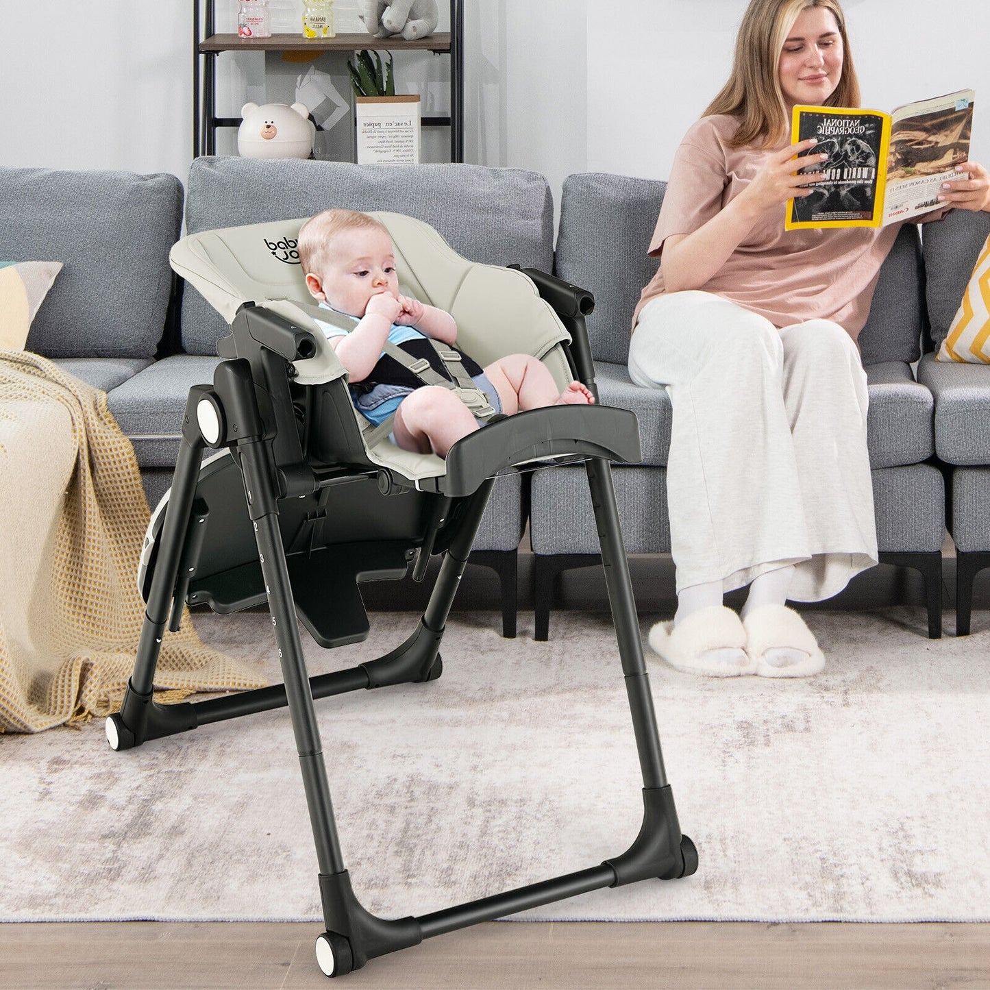 4-in-1 Baby High Chair with 6 Adjustable Heights-Gray (1 Box, Unassembled)