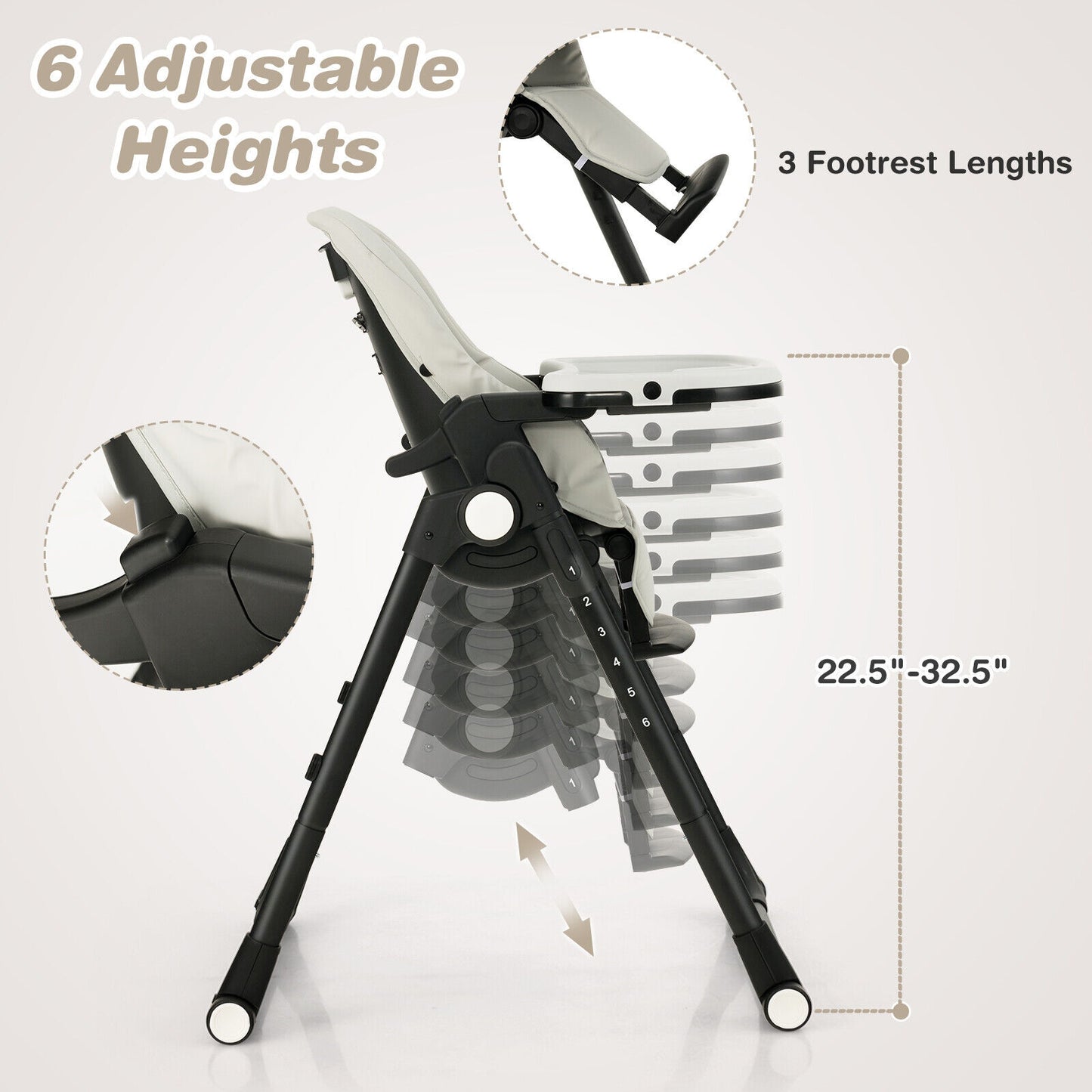 4-in-1 Baby High Chair with 6 Adjustable Heights-Gray (1 Box, Unassembled)