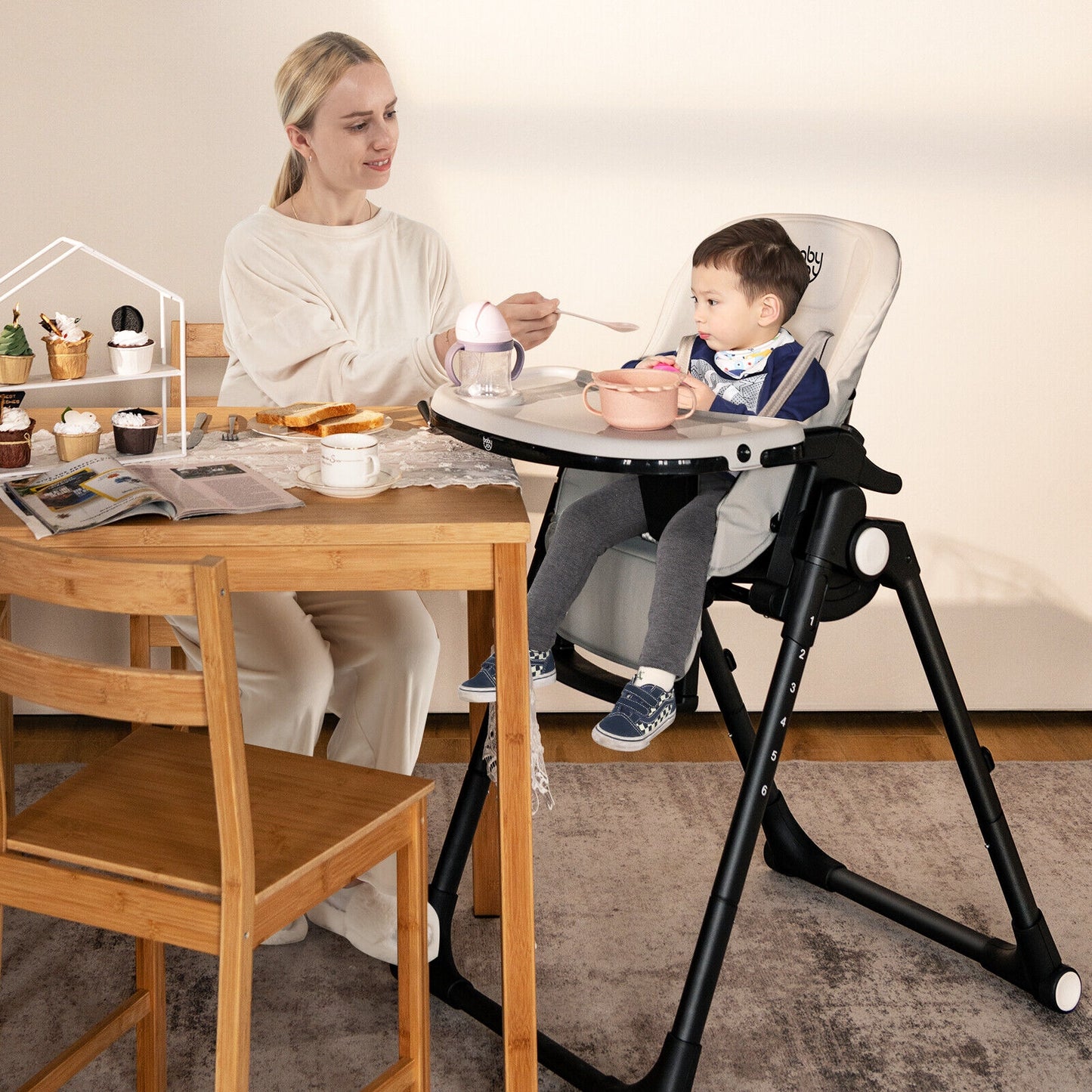 4-in-1 Baby High Chair with 6 Adjustable Heights-Gray (1 Box, Unassembled)