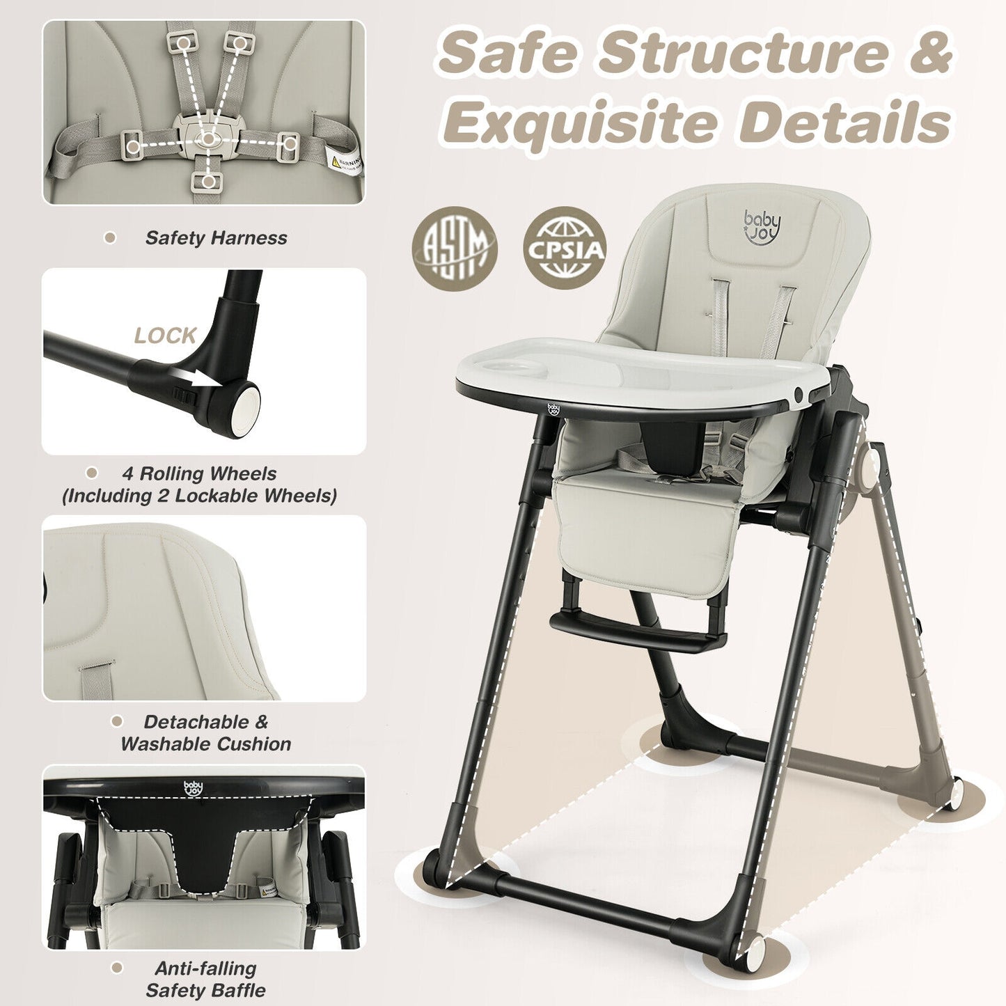 4-in-1 Baby High Chair with 6 Adjustable Heights-Gray (1 Box, Unassembled)