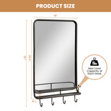 Wall Bathroom Mirror with Shelf Hooks Sturdy Metal Frame