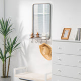 Wall Bathroom Mirror with Shelf Hooks Sturdy Metal Frame