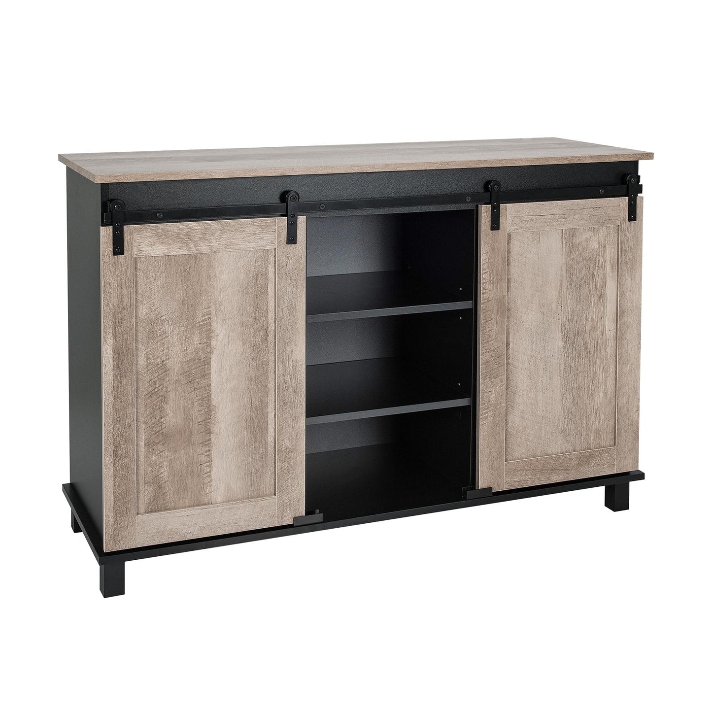 Kitchen Buffet Sideboard with 2 Sliding Barn Doors for Dining Living Room-Oak - FULLY ASSEMBLED