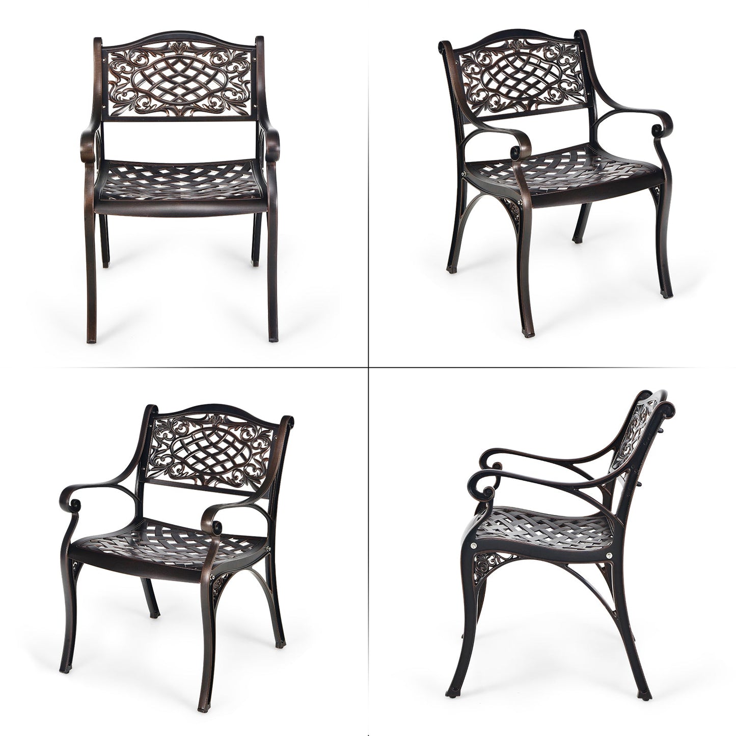 2-Piece Outdoor Cast Aluminum Chairs with Armrests and Curved Seats-Copper, Fully Assembled