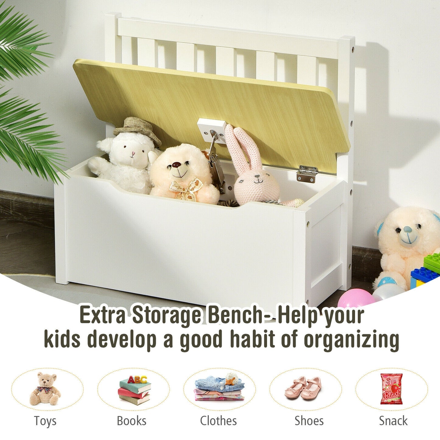 4 Pieces Kids Wooden Activity Table and Chairs Set with Storage Bench and Study Desk-Natural (unassembled)