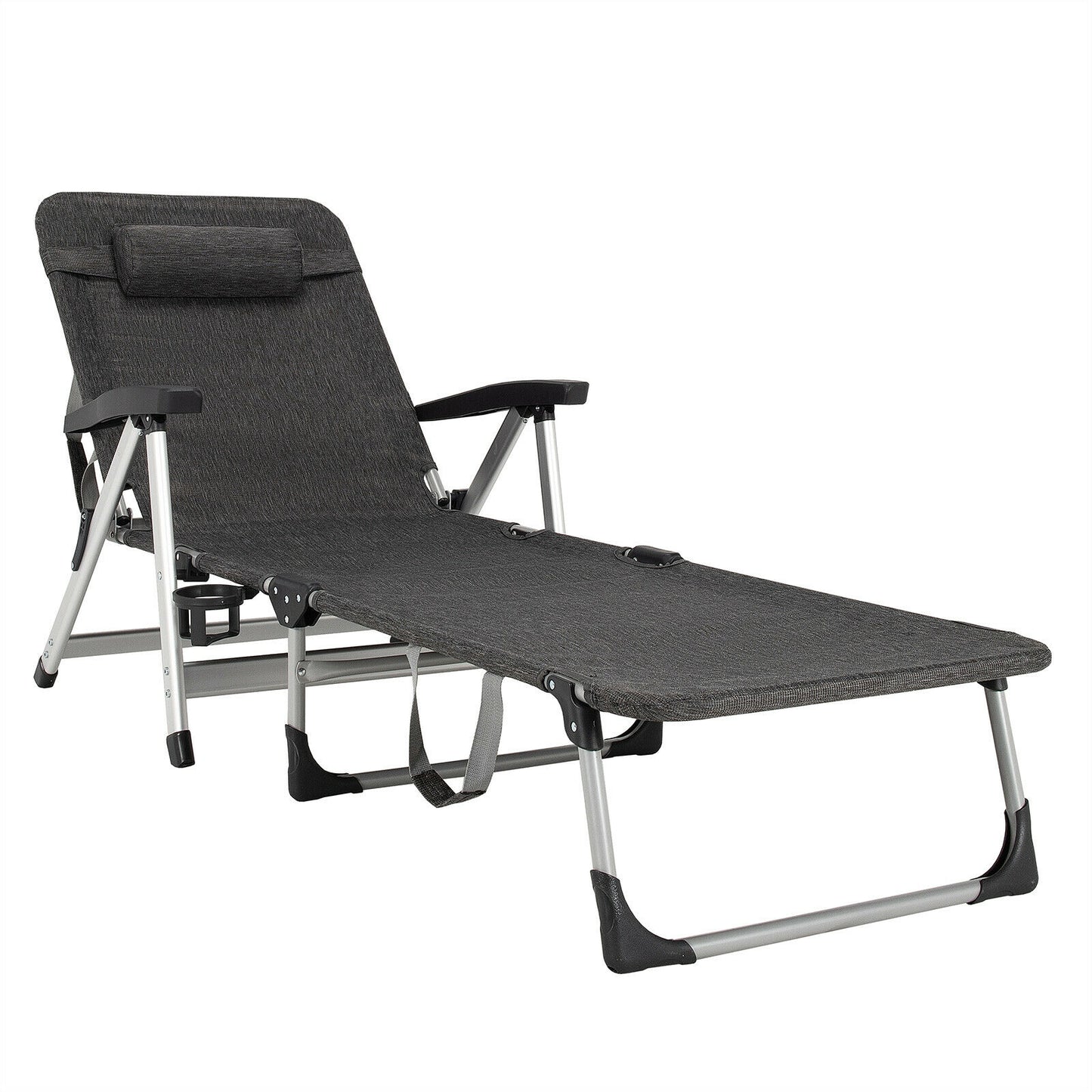 Beach Folding Chaise Lounge Recliner with 7 Adjustable Position-Gray, small scratches