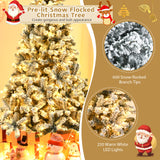 Pre-Lit Premium Snow Flocked Hinged Artificial Christmas Tree-6 ft